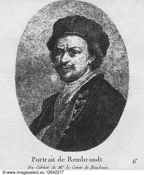 Porträt von Rembrandt - Du Cabinet de Mr. le Comte de Baudouin  um 1770. Künstler: Christian Gottfried Schulze.