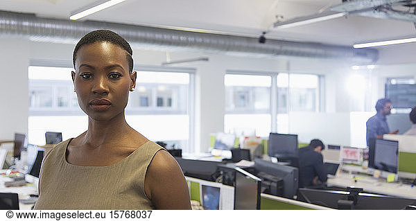 Portrait confident determined businesswoman in office