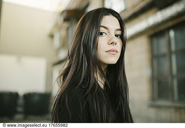 portrait of a beautiful long-haired brunette