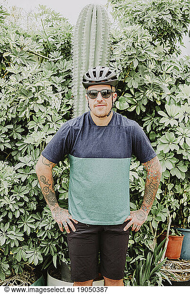 Portrait of a cyclist man before an adventure route in Tenerife