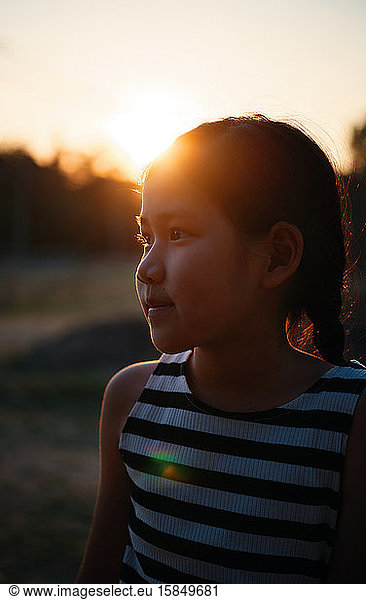 Portrait of a girl during sunset
