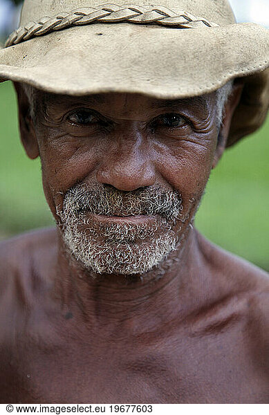 Portrait of a man at the historical centre (cidade alta) of Porto Seguro  Bahia  Brazil