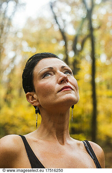 Portrait of a middle aged woman in the woods