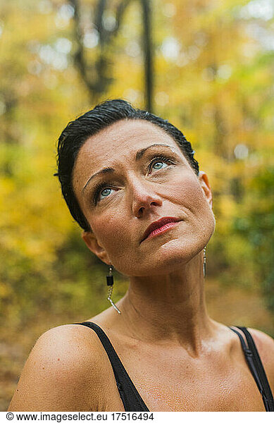 Portrait of a middle aged woman in the woods