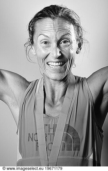 Portrait of a woman at the Vermont 100.