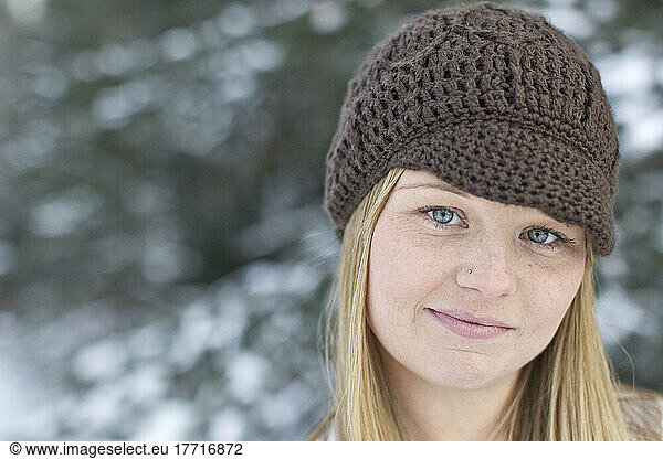 Portrait Of A Woman Wearing A Winter Hat