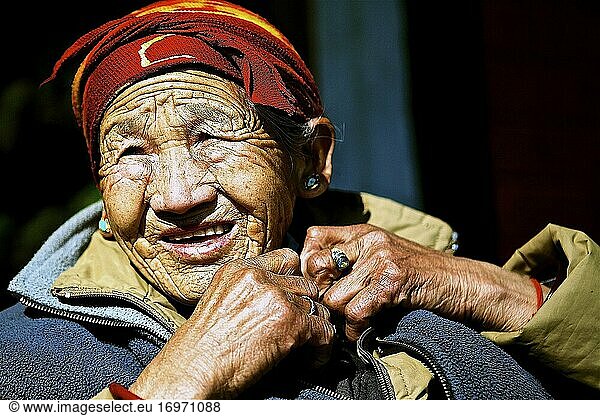 Portrait of adorable tibetan granny  dharamsala  HP  india.