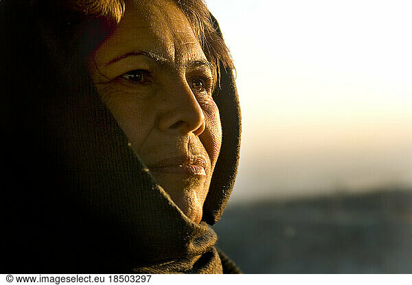 Portrait of an Afghan woman with headscarf.
