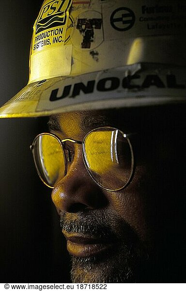 Portrait of an African American oil-drilling worker.