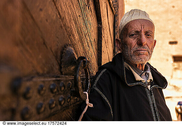 Portrait of an old Arab man living in a kasbah in Morocco.