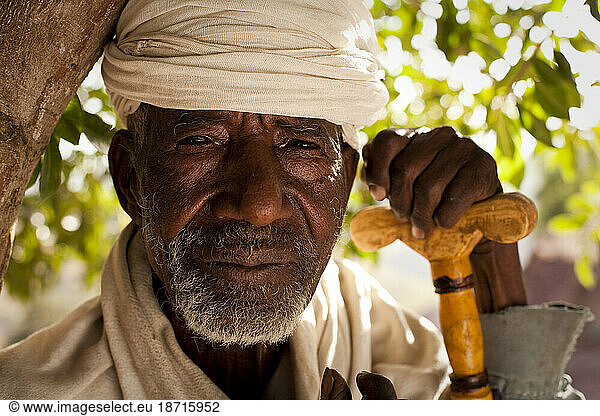 Portrait of an old Ethiopian man at Bet Giyorgis  Lalibela  Northern Ethiopia.