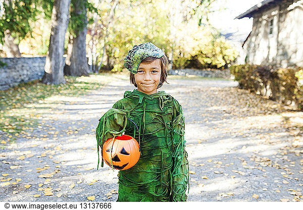Portrait of boy wearing Halloween costume