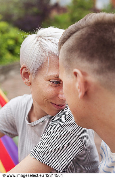 Portrait of couple looking at each other