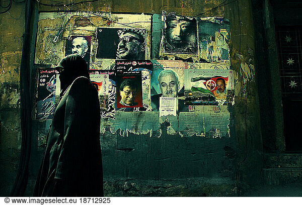 Portrait of Muslim woman walking down the streets of Damascus  Syria.