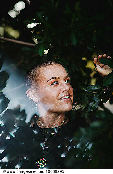 Portrait of Non Binary Person with Shaved Head in San Diego