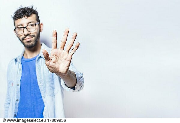 Portrait of people counting number five on isolated background. Person hand counting number five. Handsome man hand showing number five  man counting number 5