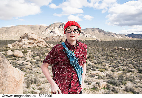 Portrait of teenager out exploring Joshua Tree National Park