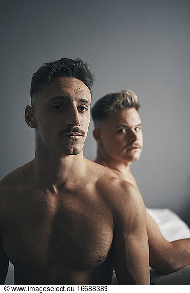 Portrait of two boys with moustaches
