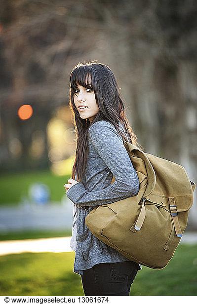 Portrait of woman with backpack