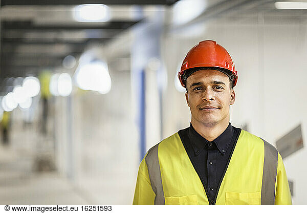 Portrait of worker wearing hardhat