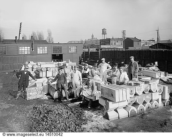 Portrait of Workers in Stone-Cutting Yard  Detroit  Michigan  USA  Detroit Publishing Company  1910