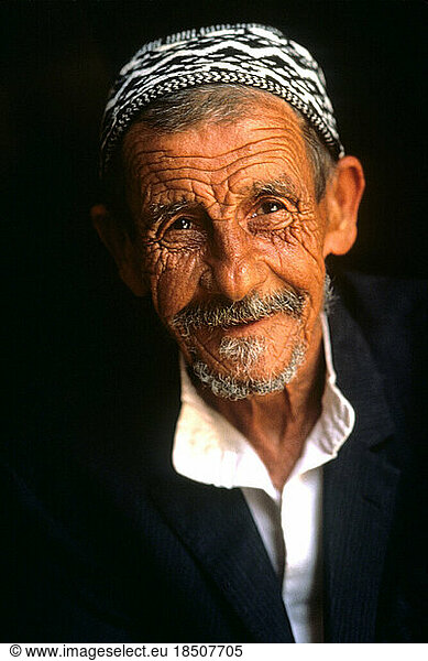 Portrait of wrinkled man in the old section of Jerusalem Israel