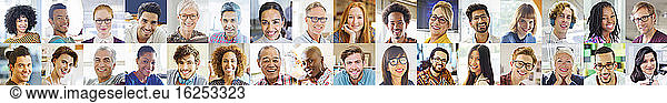 Portrait smiling diverse community video conferencing on screen