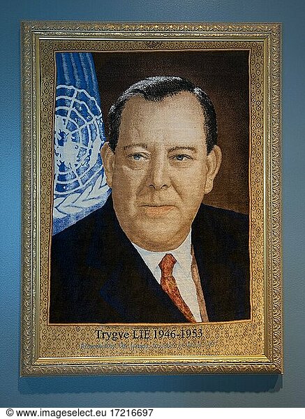 Portrait Trygve Halvdan Lie  Ehemaliger Generalsekretär der Vereinten Nationen  Hauptquartier der Vereinten Nationen  UNO-Hauptquartier  United Nations  New York City  New York State  USA  North America