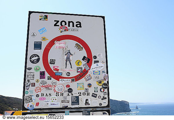Portugal  Algarve  Arrifana  Stickers on coastal sign
