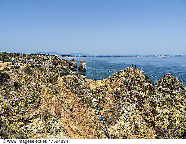 Portugal  Algarve  Lagos  Rough cliffs and rock formations of Ponta da Piedade in summer