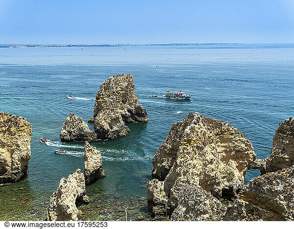 Portugal  Algarve  Lagos  Rough cliffs and rock formations of Ponta da Piedade in summer