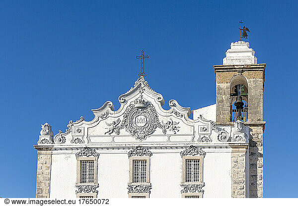 Portugal  Algarve  Olhao  Bell tower and roof reliefs of Igreja de Nossa Senhora do Rosario Church