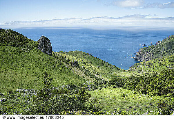 Portugal  Azores  Green landscape of Flores Island