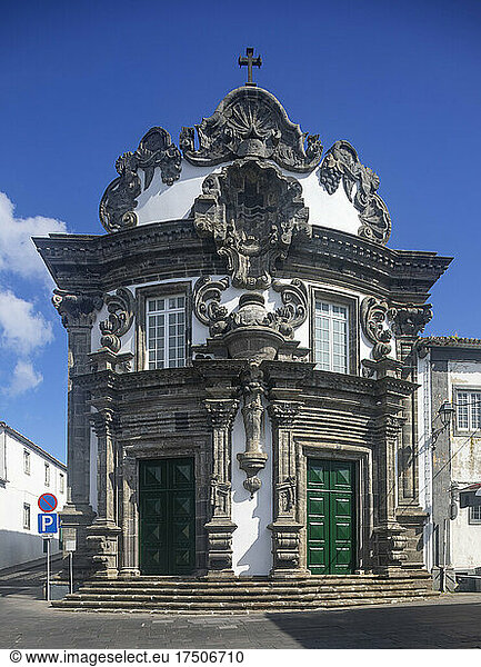 Portugal  Azores  Ribeira Grande  Ornate facade of Church of Espirito Santo