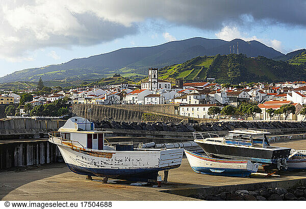 Portugal  Azores  Vila Franca do Campo  Boats in harbor of town on southern edge of Sao Miguel Island