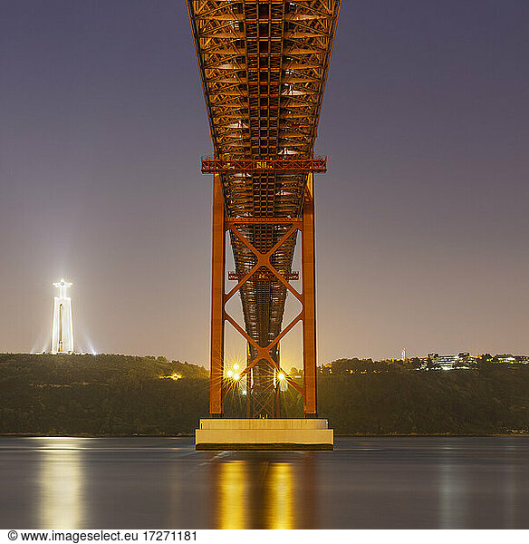 Portugal  Lisbon District  Lisbon  Underside of 25 de Abril Bridge at dusk