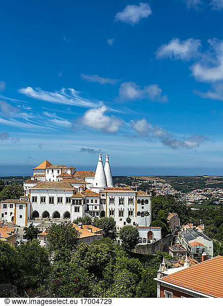 Portugal  Lisbon District  Sintra  Blue sky over Sintra National Palace in summer
