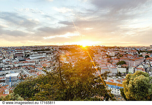 Portugal  Lisbon  View of city at sunset