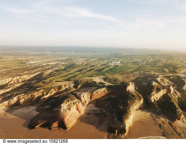 Portugal  Peniche  Aerial view of rugged ocean coastline