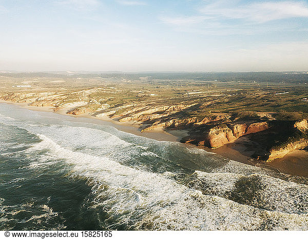 Portugal  Peniche  Aerial view of rugged ocean coastline