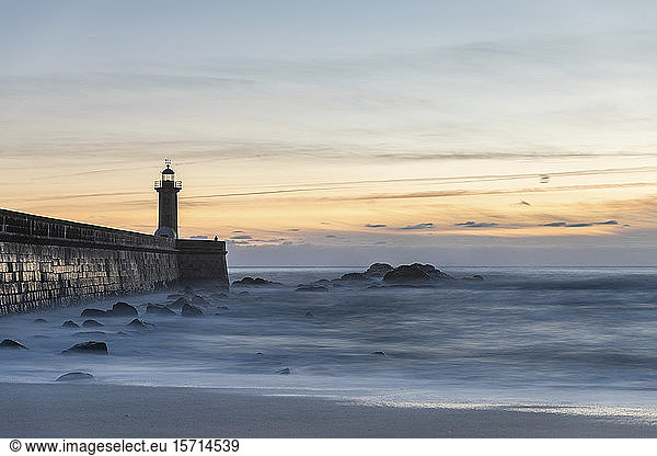 Portugal  Porto District  Porto  Long exposure of Felgueiras Lighthouse at dusk