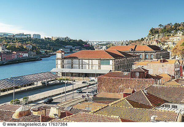 Portugal  Porto  Rooftops of old town buildings and Douro river