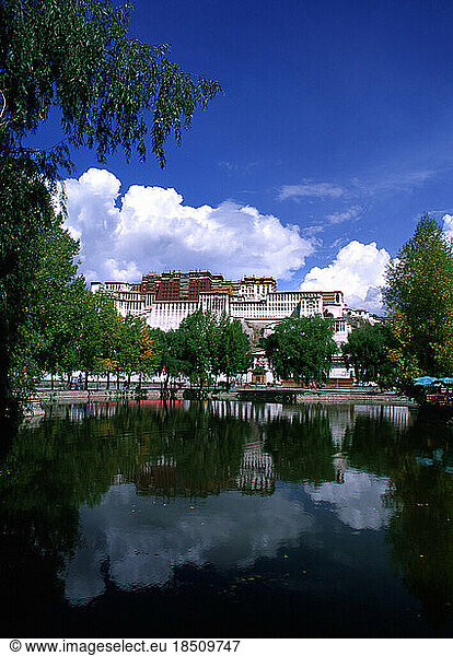 Potala Palace in Lhasa Tibet with reflection of lake