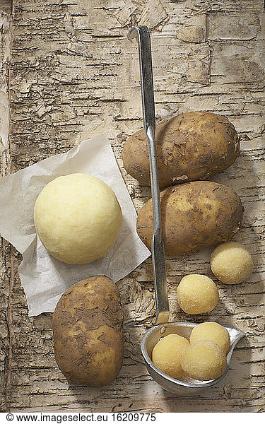 Potatoes and dumplings  elevated view