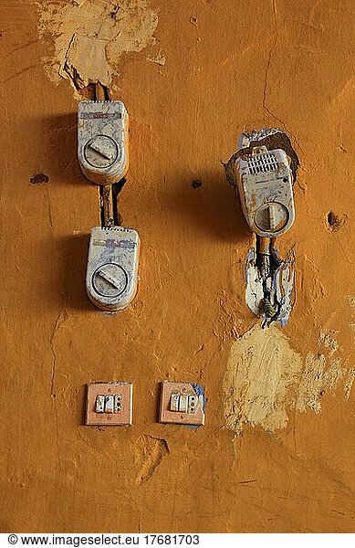 Power supply  house electrics  electrical switches on a house wall in a Nubian village  Upper Egypt