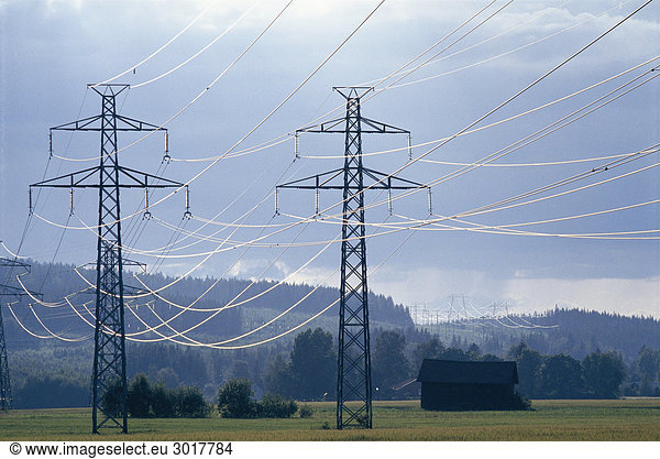 Power transmission lines  Dalarna  Sweden.