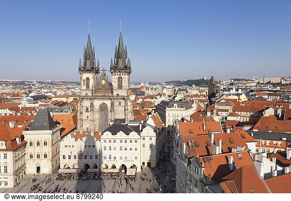 Prag  Hauptstadt  Europa  über  Stadt  Kirche  Kathedrale  Quadrat  Quadrate  quadratisch  quadratisches  quadratischer  Tschechische Republik  Tschechien  Ansicht  Tyn  Böhmen  alt