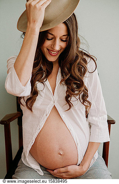 Pregnant Woman white shirt