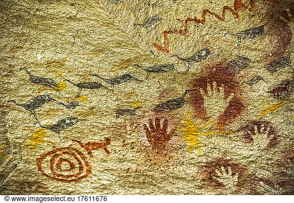 Prehistoric cave paintings at Cueva de las Manos  near Bajo Caracoles in Patagonia  Argentina; Santa Cruz  Argentina