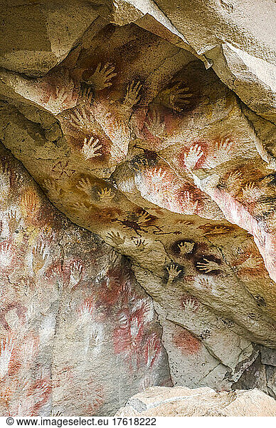 Prehistoric cave paintings at Cueva de las Manos  near Bajo Caracoles in Patagonia  Argentina; Santa Cruz  Argentina